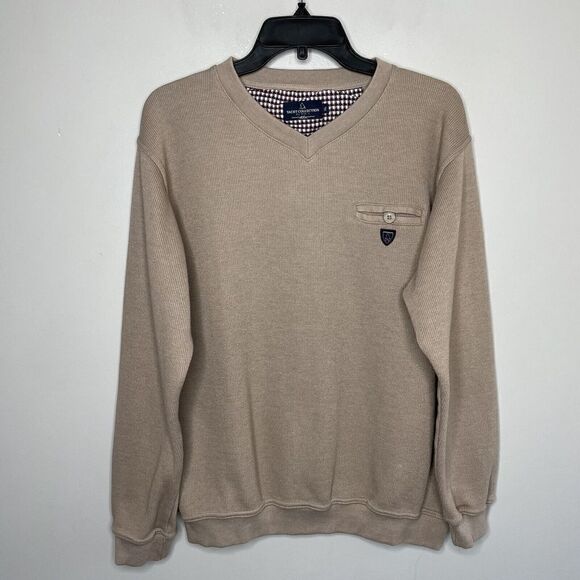 Yacht Collection by Wins Sweatshirt Mens XL Tan Pocket Pullover V-Neck Logo - Picture 1 of 7